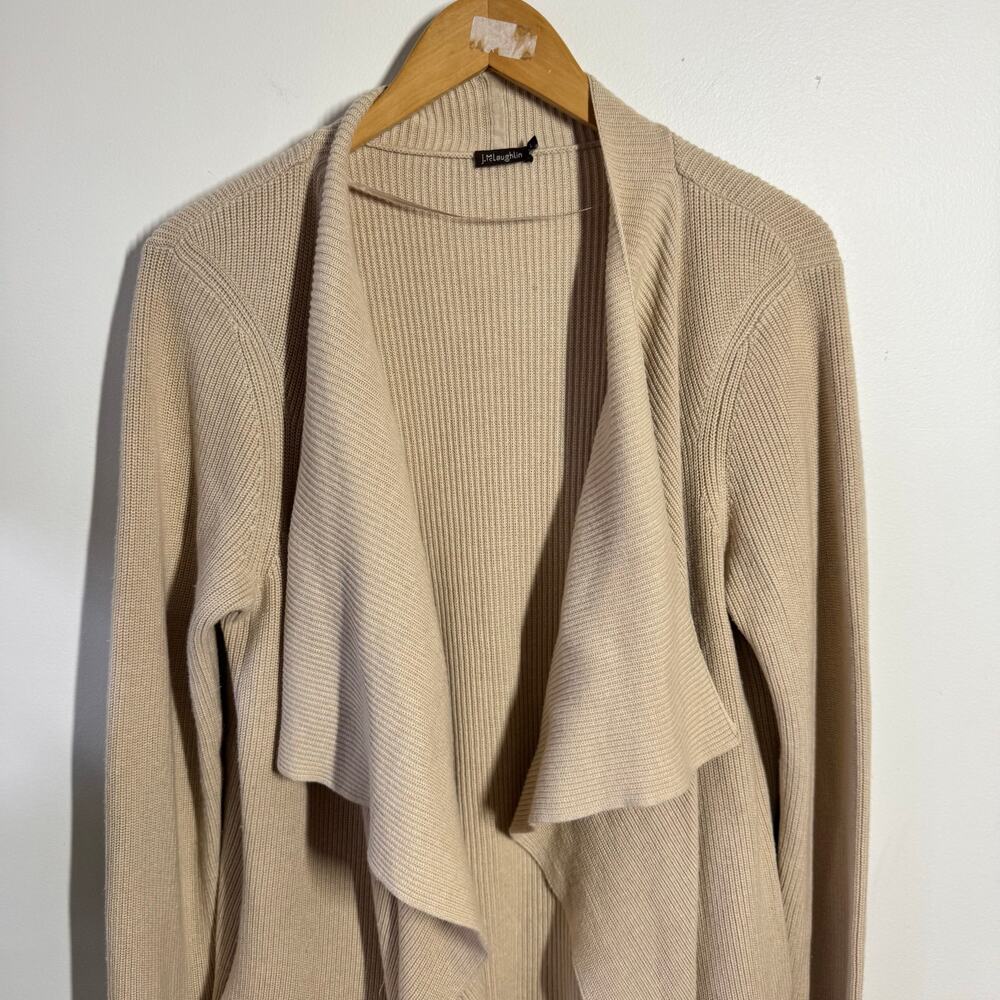 J.McLaughlin Drape Rib Knit Open Front Cardigan Sweater Women L Tan Minimal - Picture 4 of 7